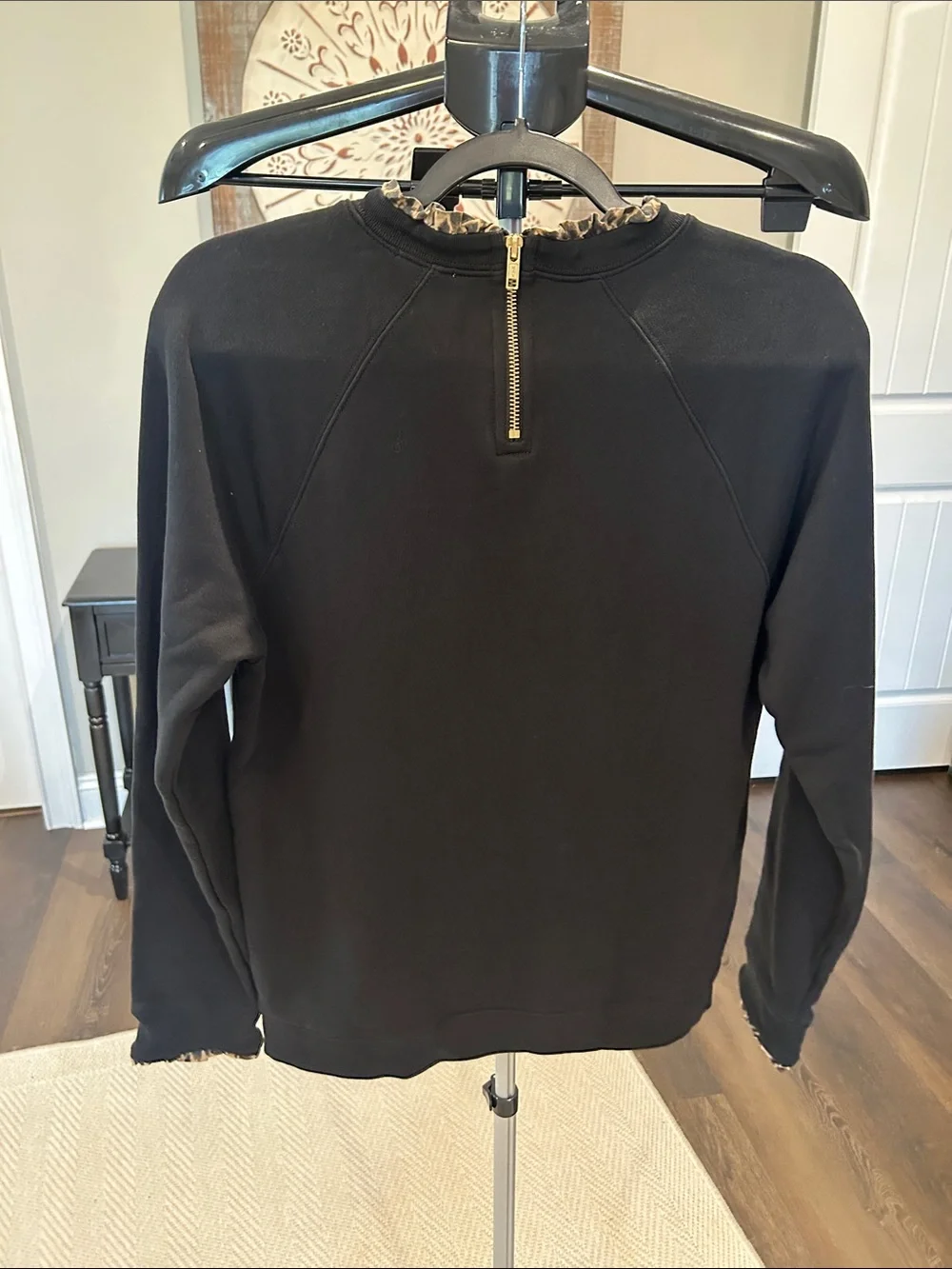 J. Crew Black Crewneck Sweatshirt with Leopard-Trim / Like New! Sz medium